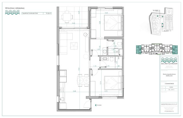 2 bedroom floor plan — Secret Garden Condos — Los Corales, Bávaro, Punta Cana