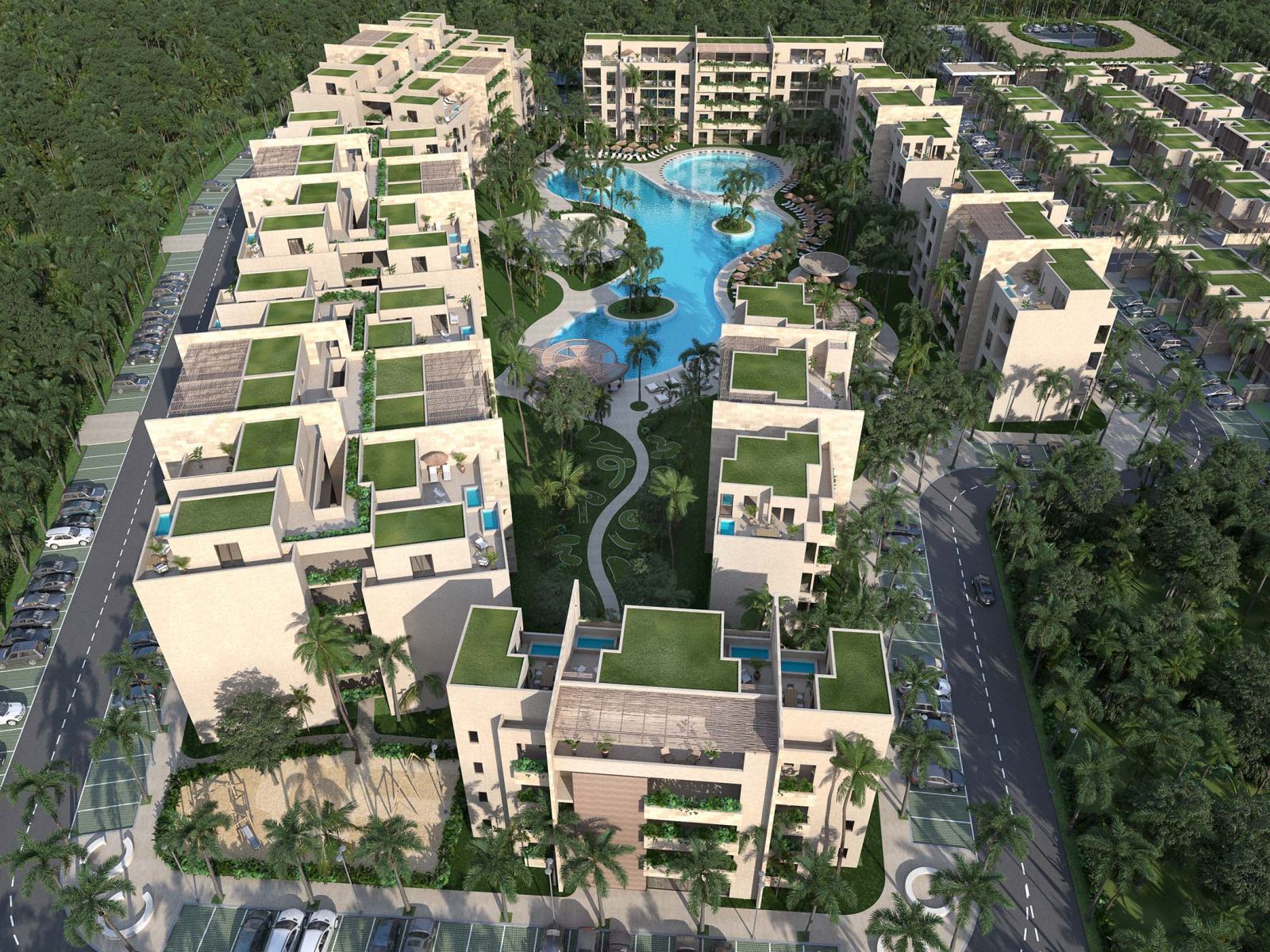Rooftop terraces and resort pool